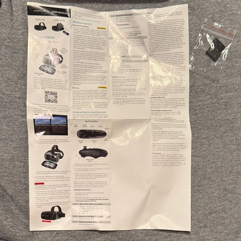 Utopia 360 Black VR Headset with Controller. Virtual Reality Excellent Condition